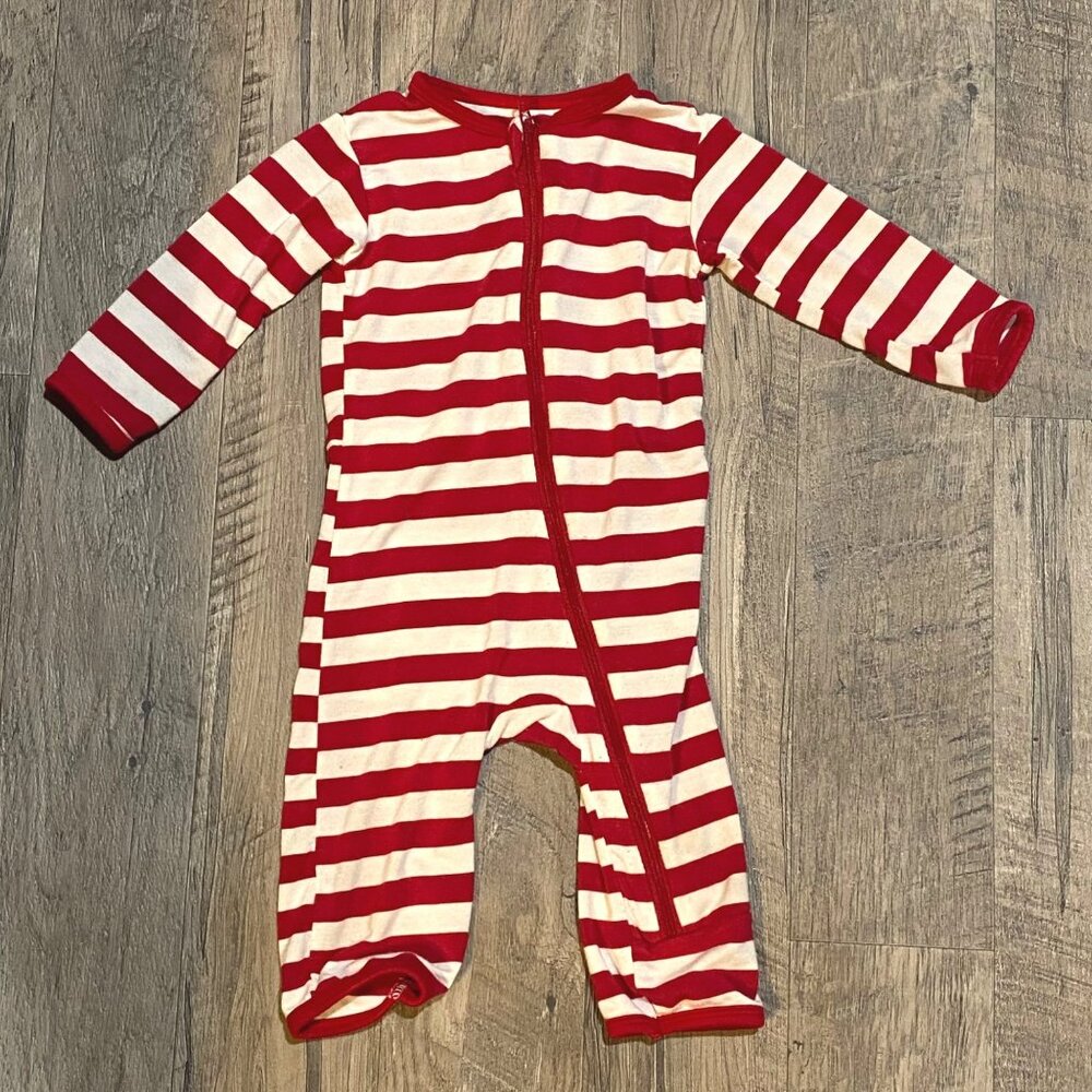 size 0-3 Kickee Pants baby coverall red white striped one piece open bottom zipp